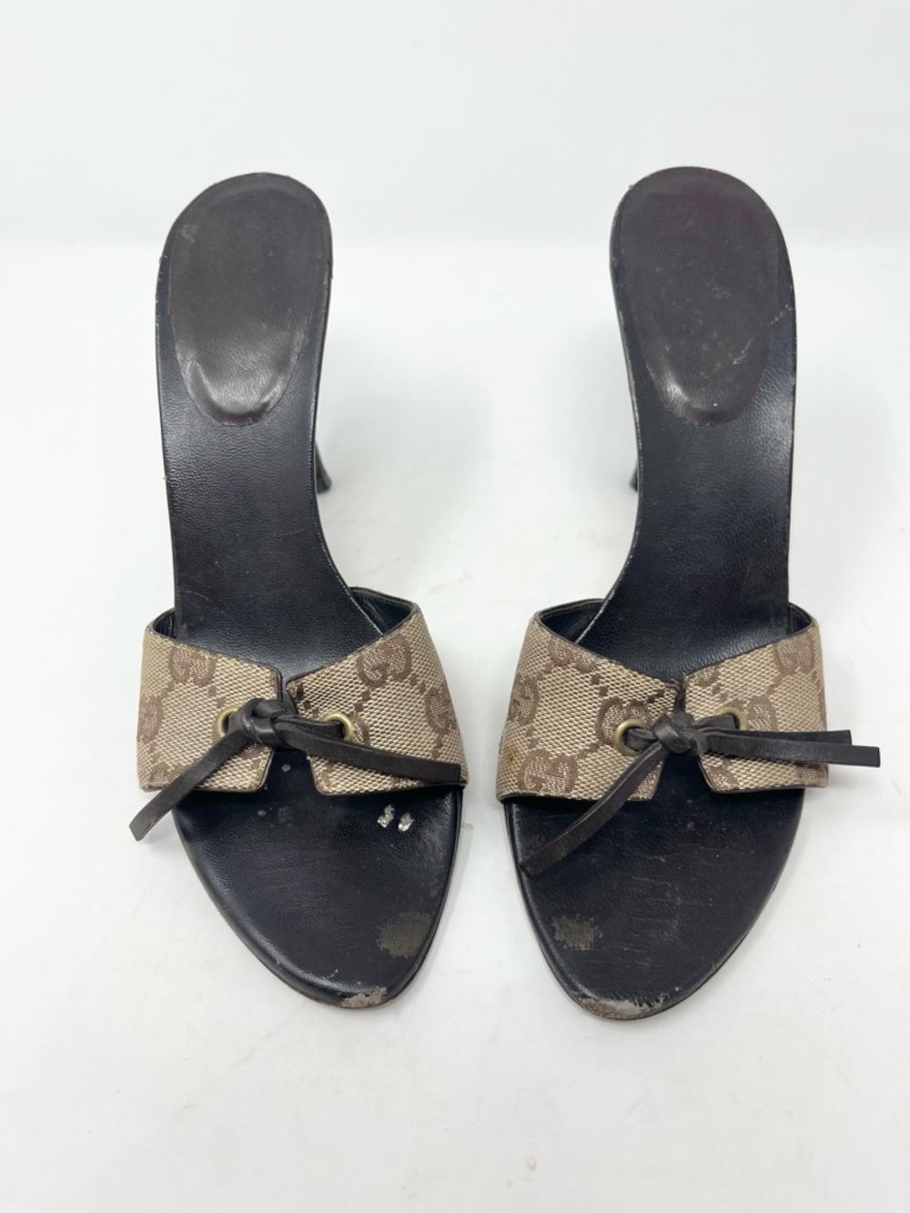 Vintage Gucci GG Monogram Canvas Knot Heel Mule Sandals Tom Ford Era size 7B - Picture 2 of 8